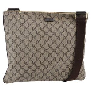 Authentic GUCCI GG Supreme Shoulder Bag PVC Beige Gold 201446
